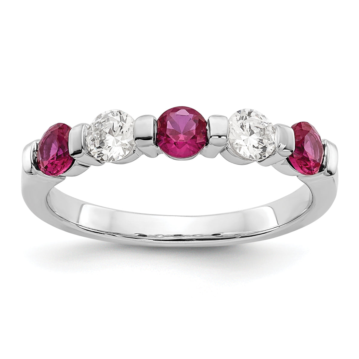 14K White Gold 1/3 carat Diamond and Ruby Complete Band