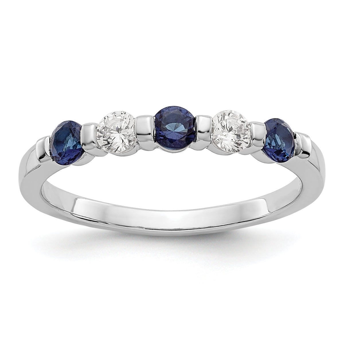 14k White Gold 1/5 carat Diamond and Blue Sapphire Complete Band