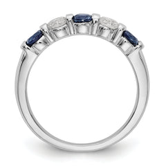 14K White Gold 1/3 carat Diamond and Blue Sapphire Complete Band