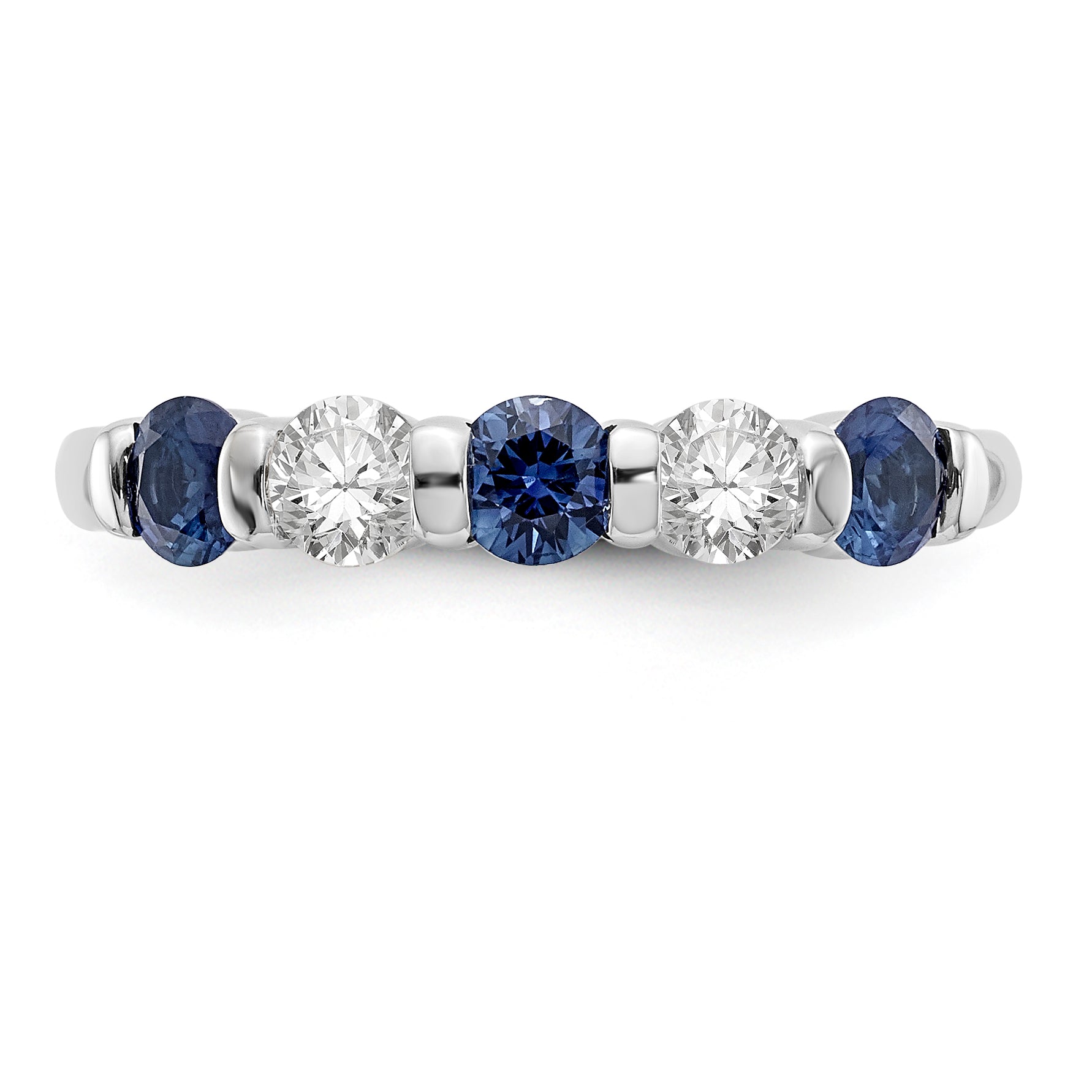 14K White Gold 1/3 carat Diamond and Blue Sapphire Complete Band - 7