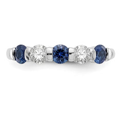 14K White Gold 1/3 carat Diamond and Blue Sapphire Complete Band