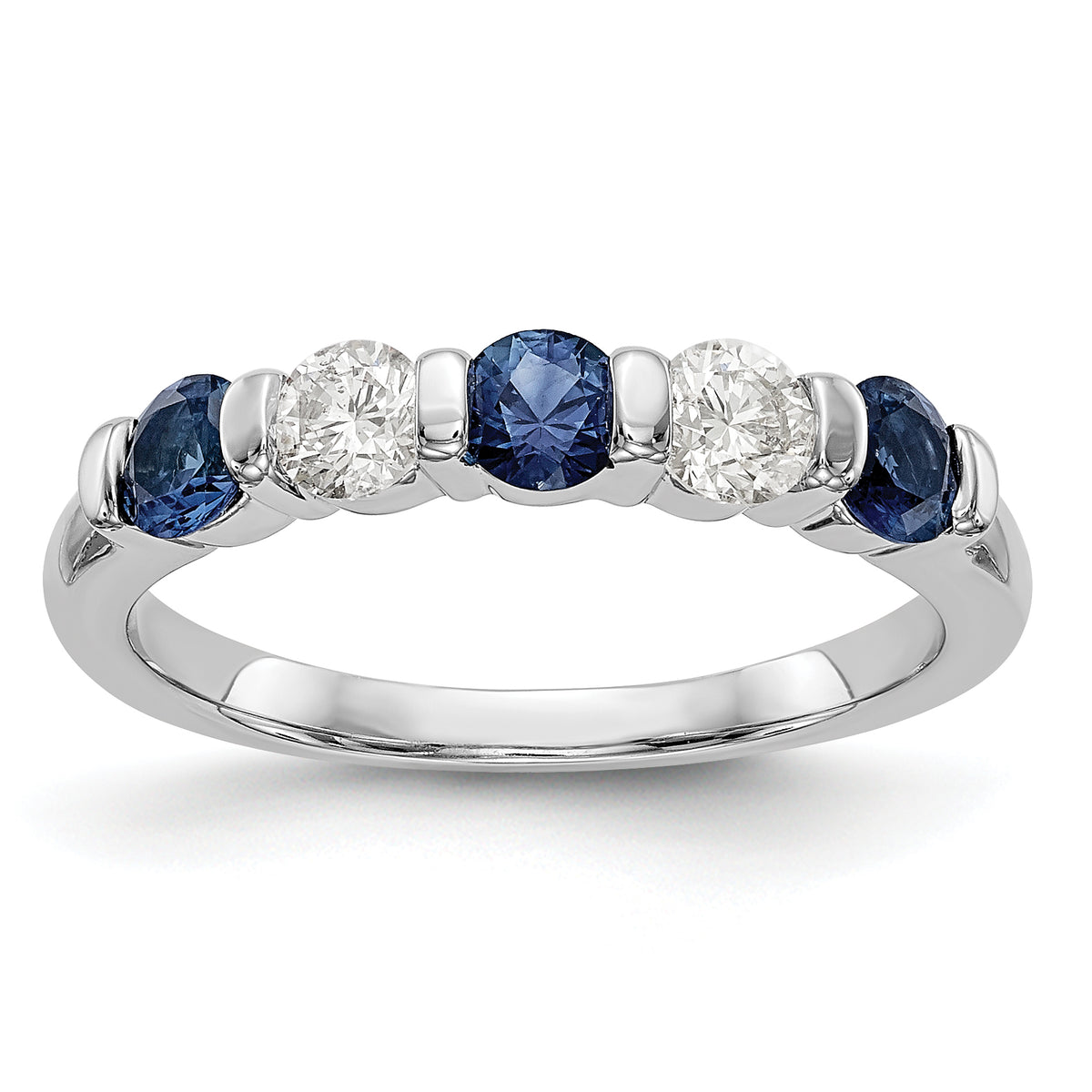 14K White Gold 1/3 carat Diamond and Blue Sapphire Complete Band