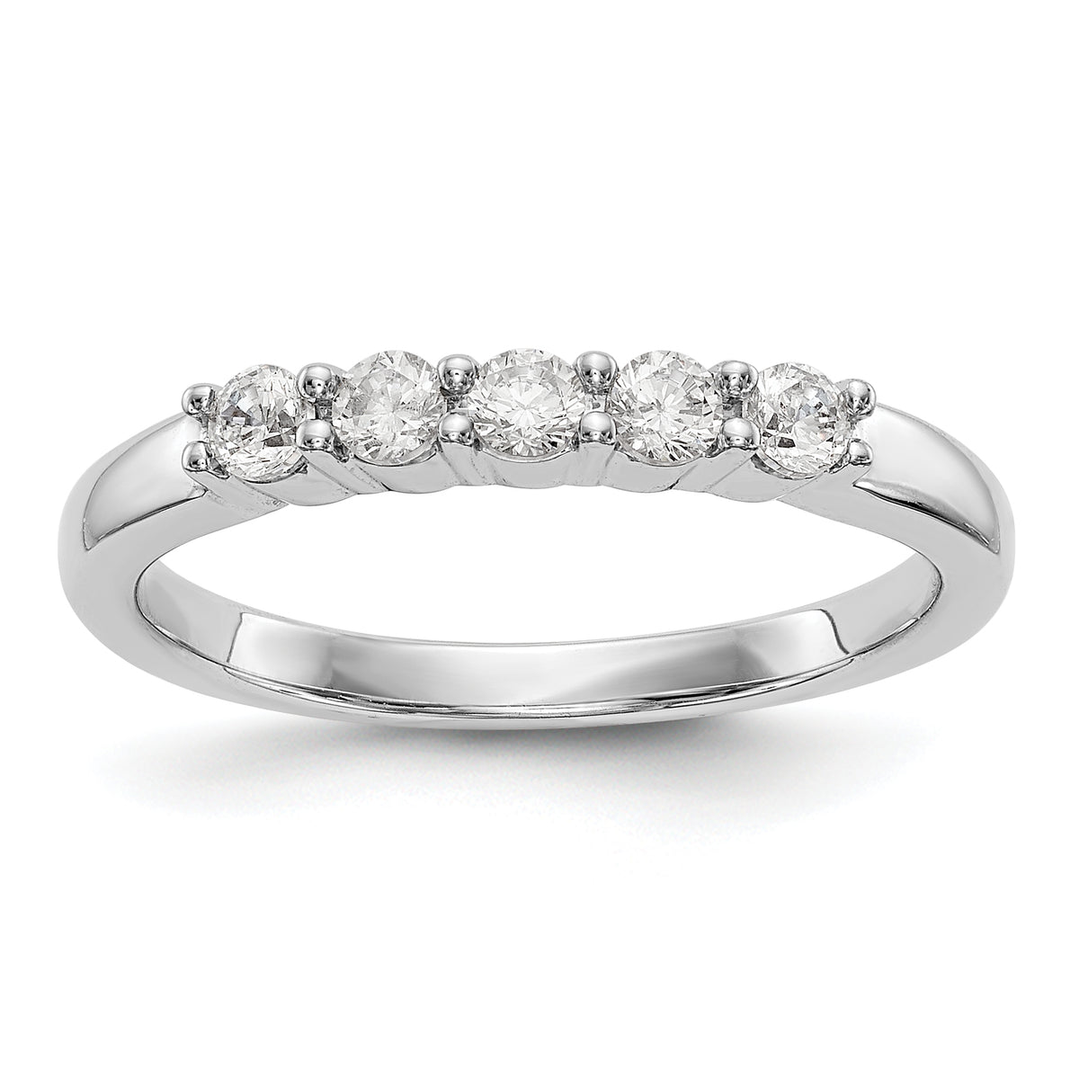 14K White Gold 5-Stone Shared Prong 1/3 carat Complete Round Diamond Band - 7