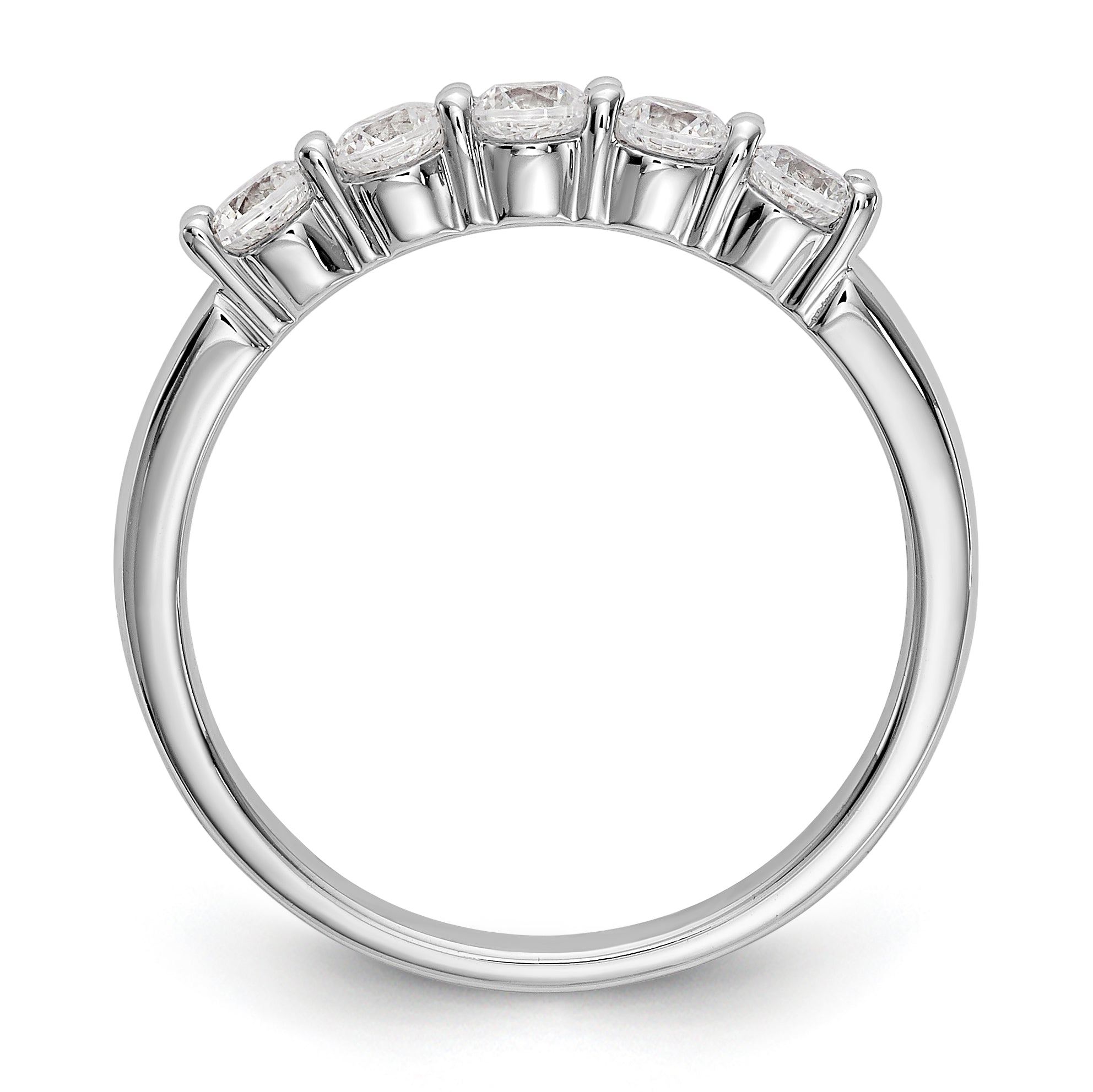 14K White Gold 5-Stone Shared Prong 1/2 carat Complete Round Diamond Band - 7