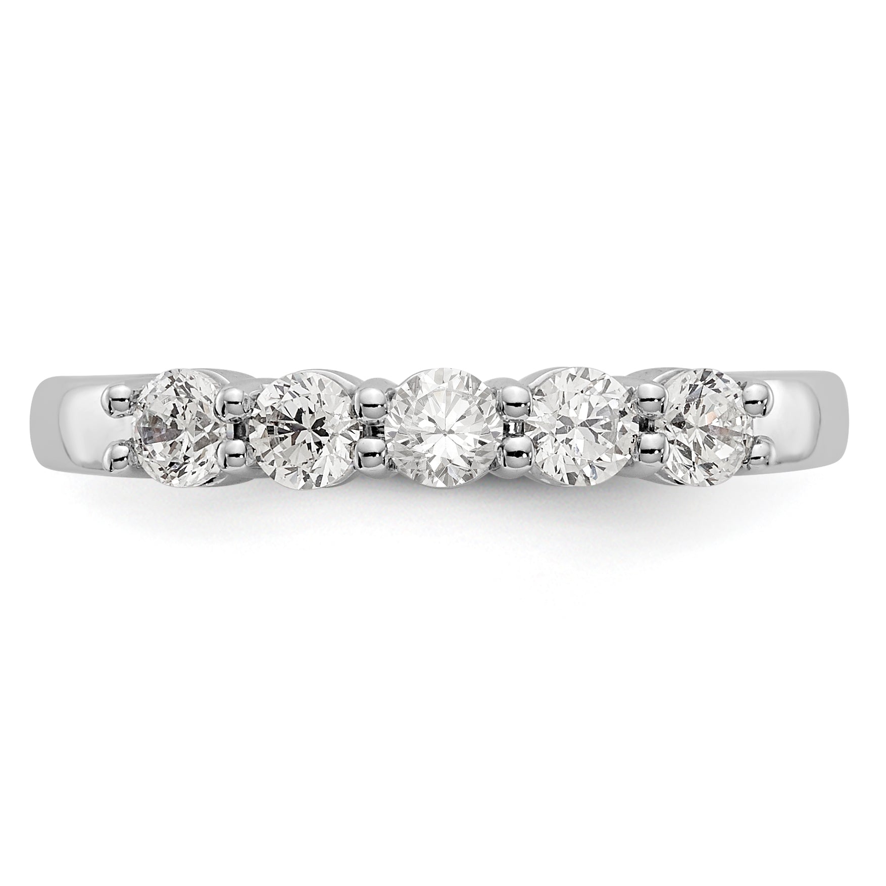 14K White Gold 5-Stone Shared Prong 1/2 carat Complete Round Diamond Band - 7