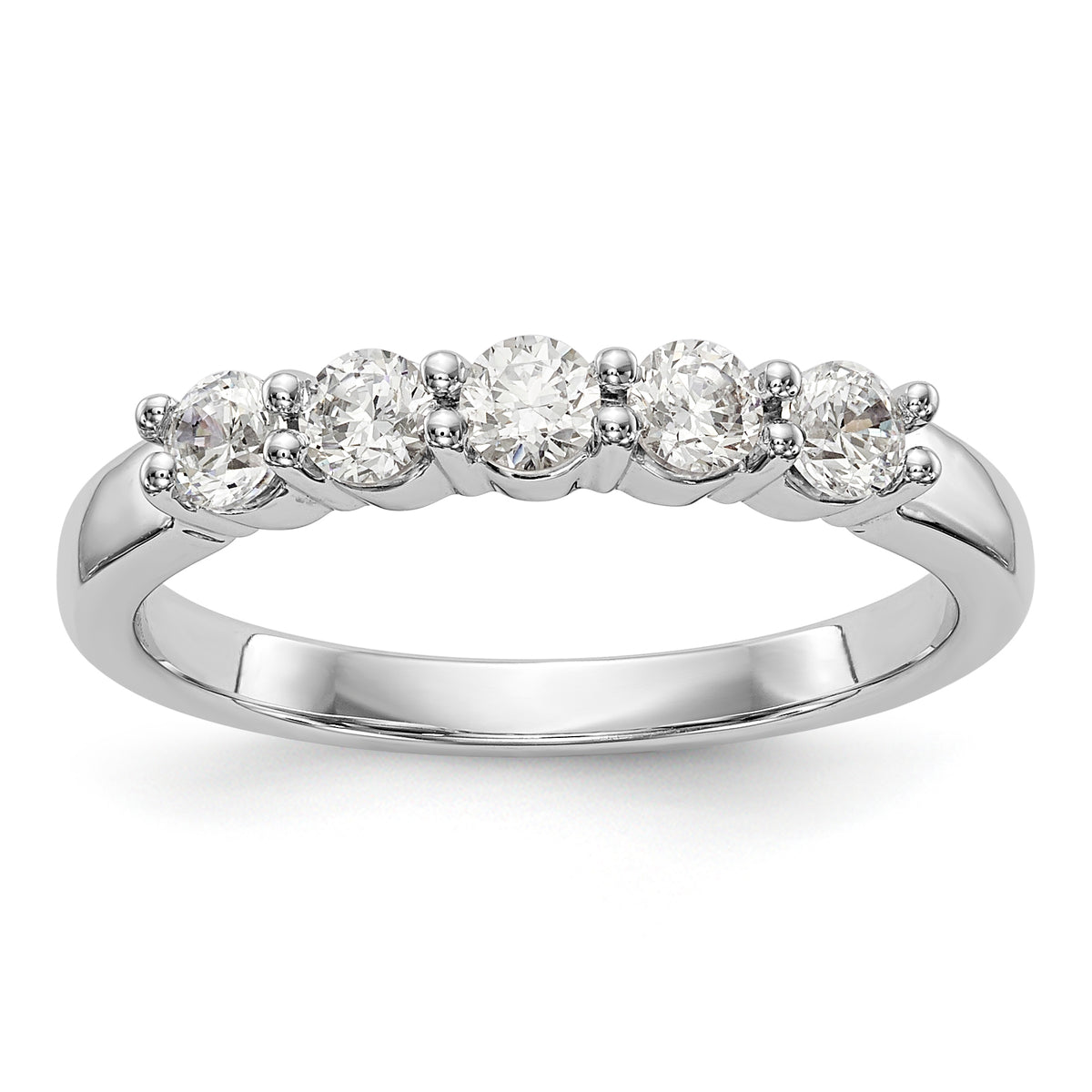 14K White Gold 5-Stone Shared Prong 1/2 carat Complete Round Diamond Band - 7
