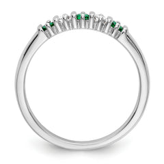14K White Gold 1/15 carat Diamond and Emerald Complete Band