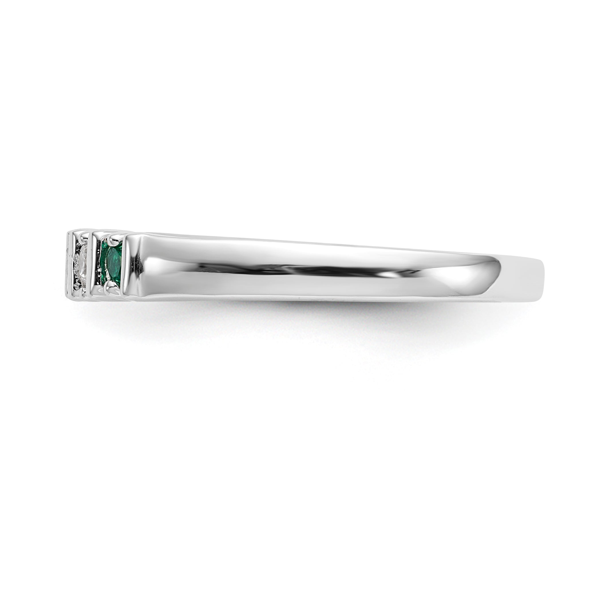 14K White Gold 1/15 carat Diamond and Emerald Complete Band - 7