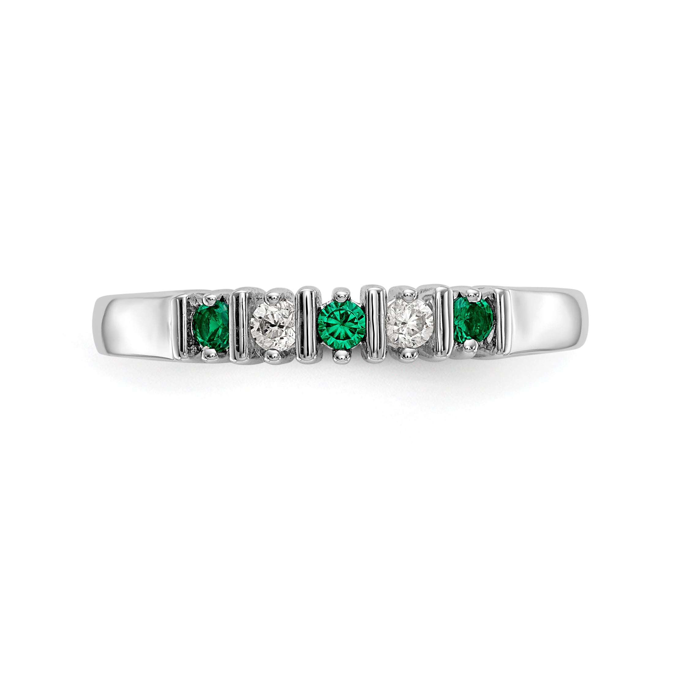 14K White Gold 1/15 carat Diamond and Emerald Complete Band