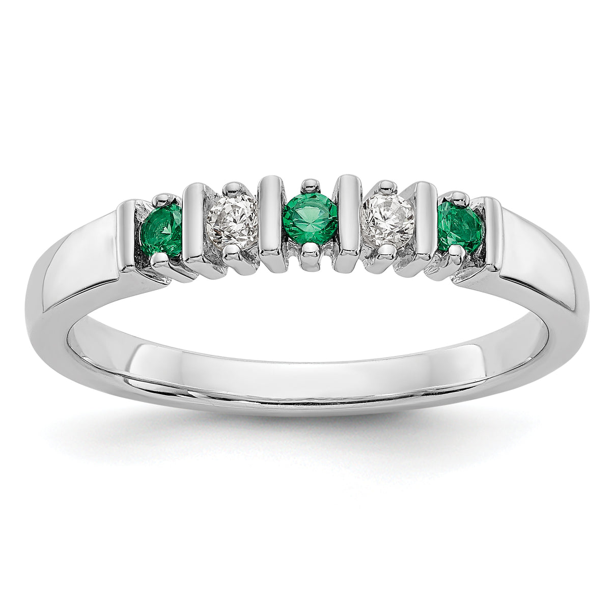 14K White Gold 1/15 carat Diamond and Emerald Complete Band