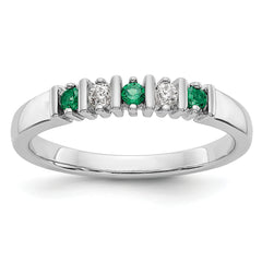 14K White Gold 1/15 carat Diamond and Emerald Complete Band - 7