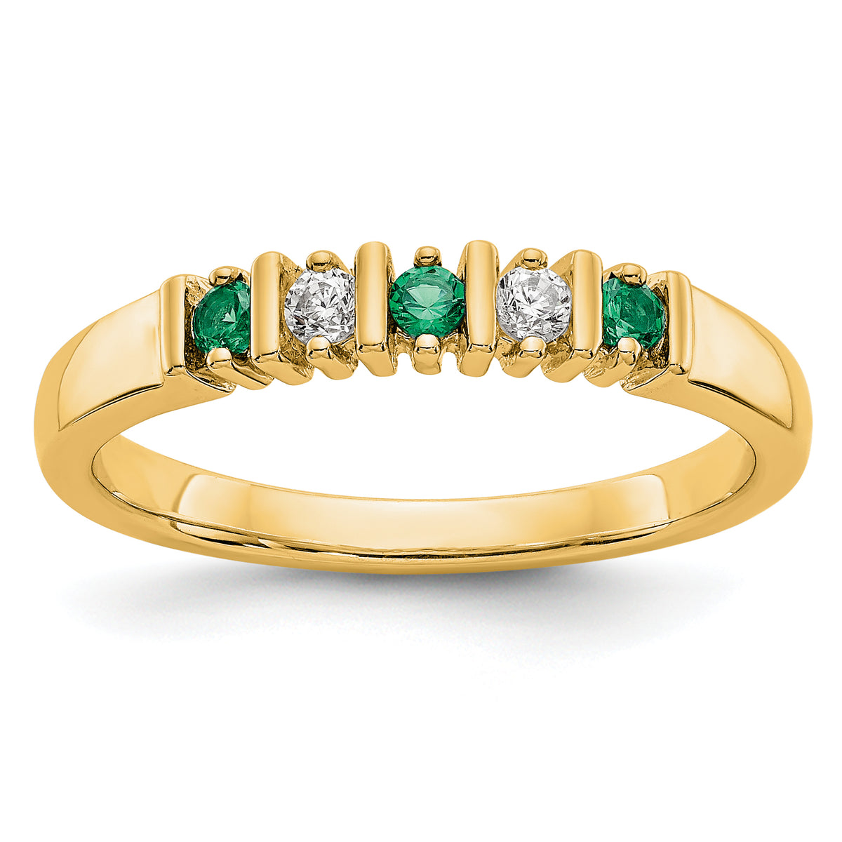 14K Yellow Gold 1/15 carat Diamond and Emerald Complete Band - 7