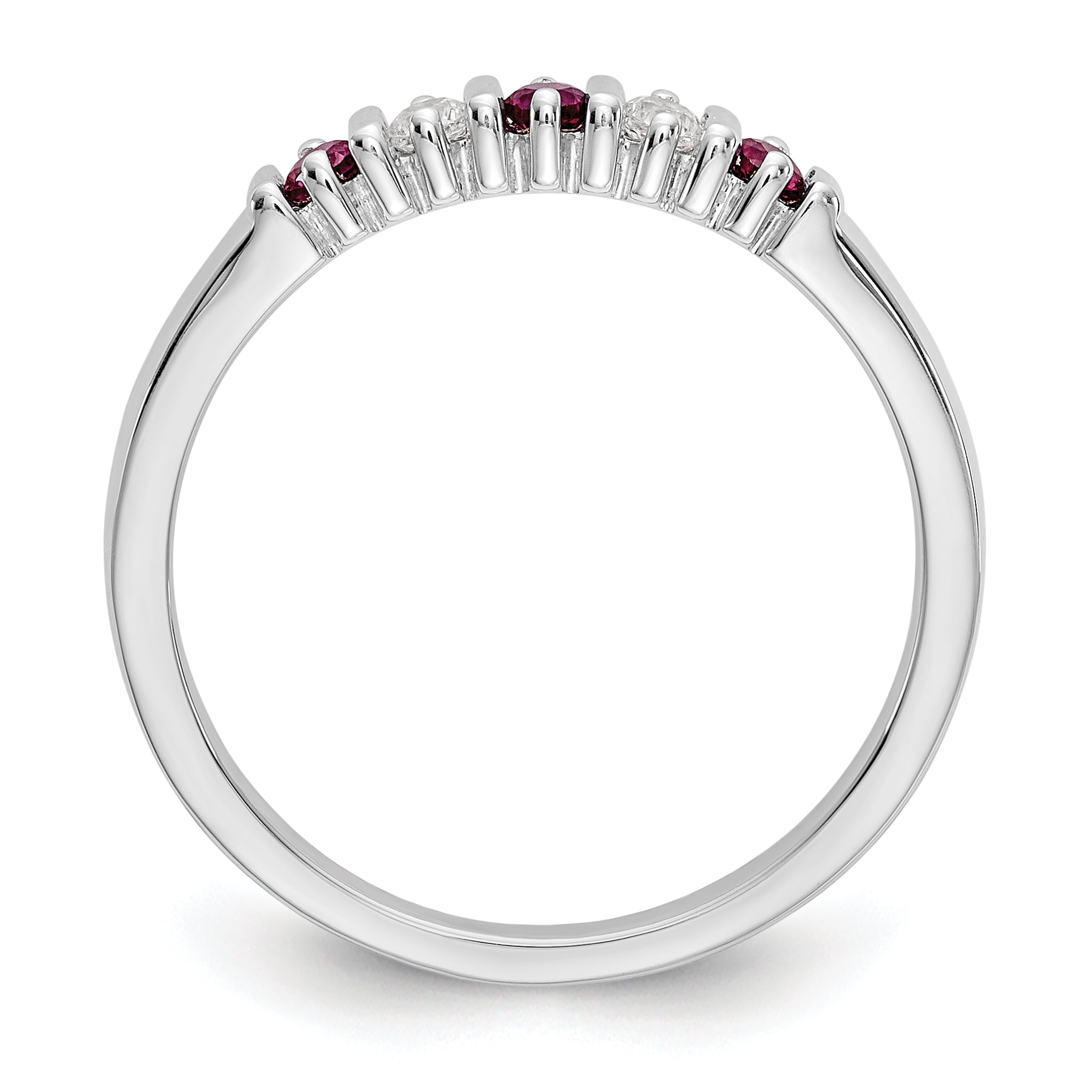 14K White Gold 1/15 carat Diamond and Ruby Complete Band - 7
