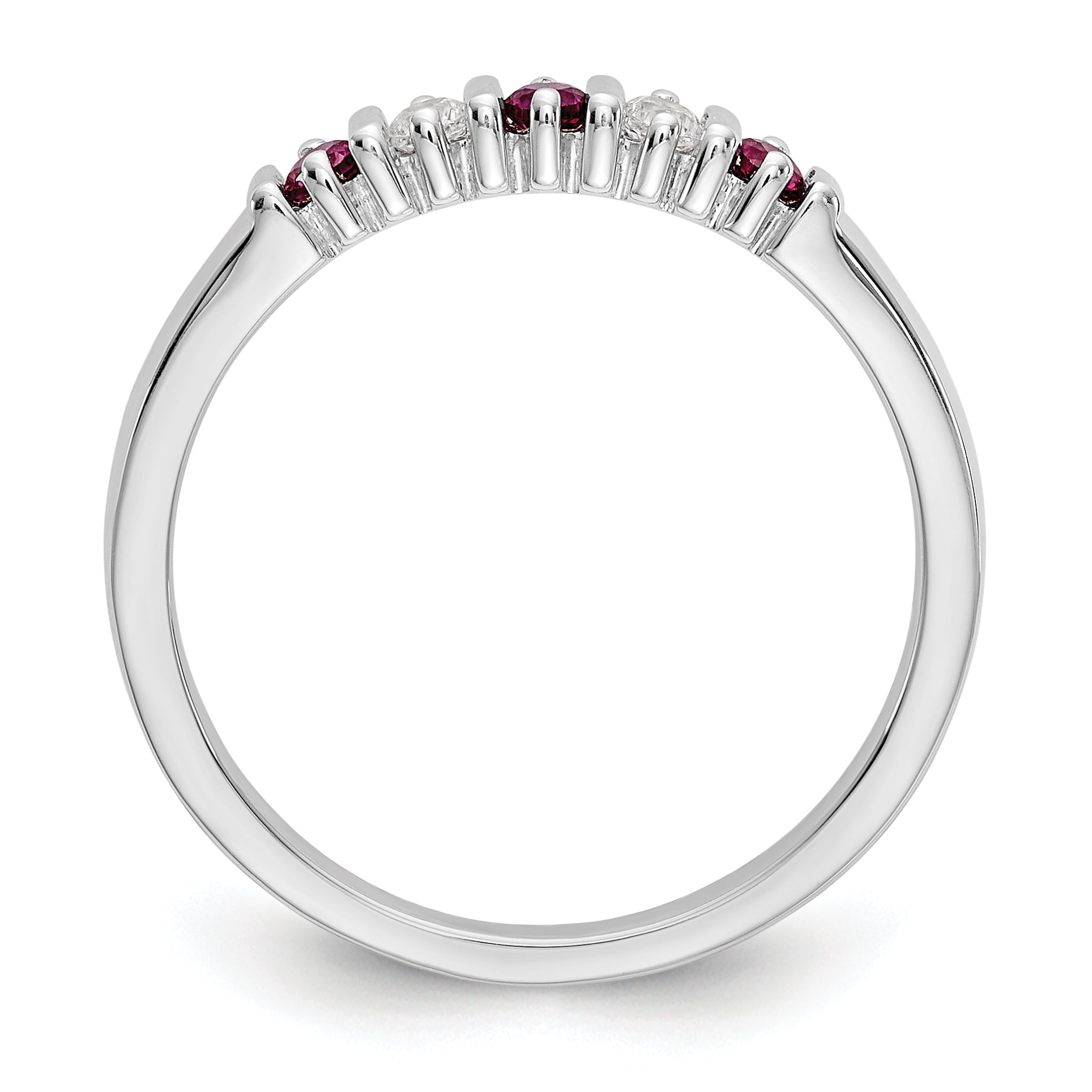 14K White Gold 1/15 carat Diamond and Ruby Complete Band