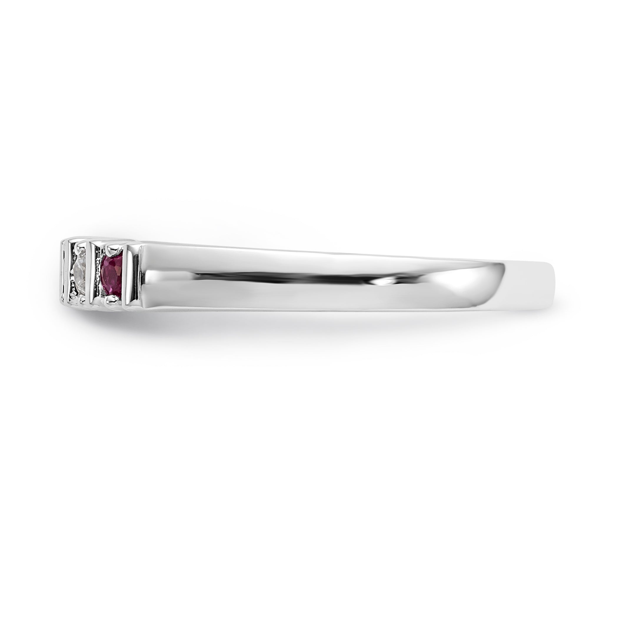 14K White Gold 1/15 carat Diamond and Ruby Complete Band