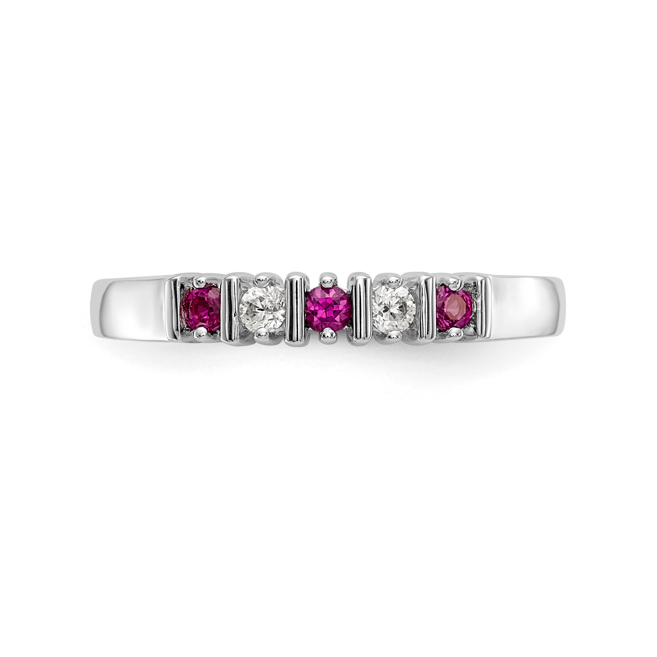 14K White Gold 1/15 carat Diamond and Ruby Complete Band