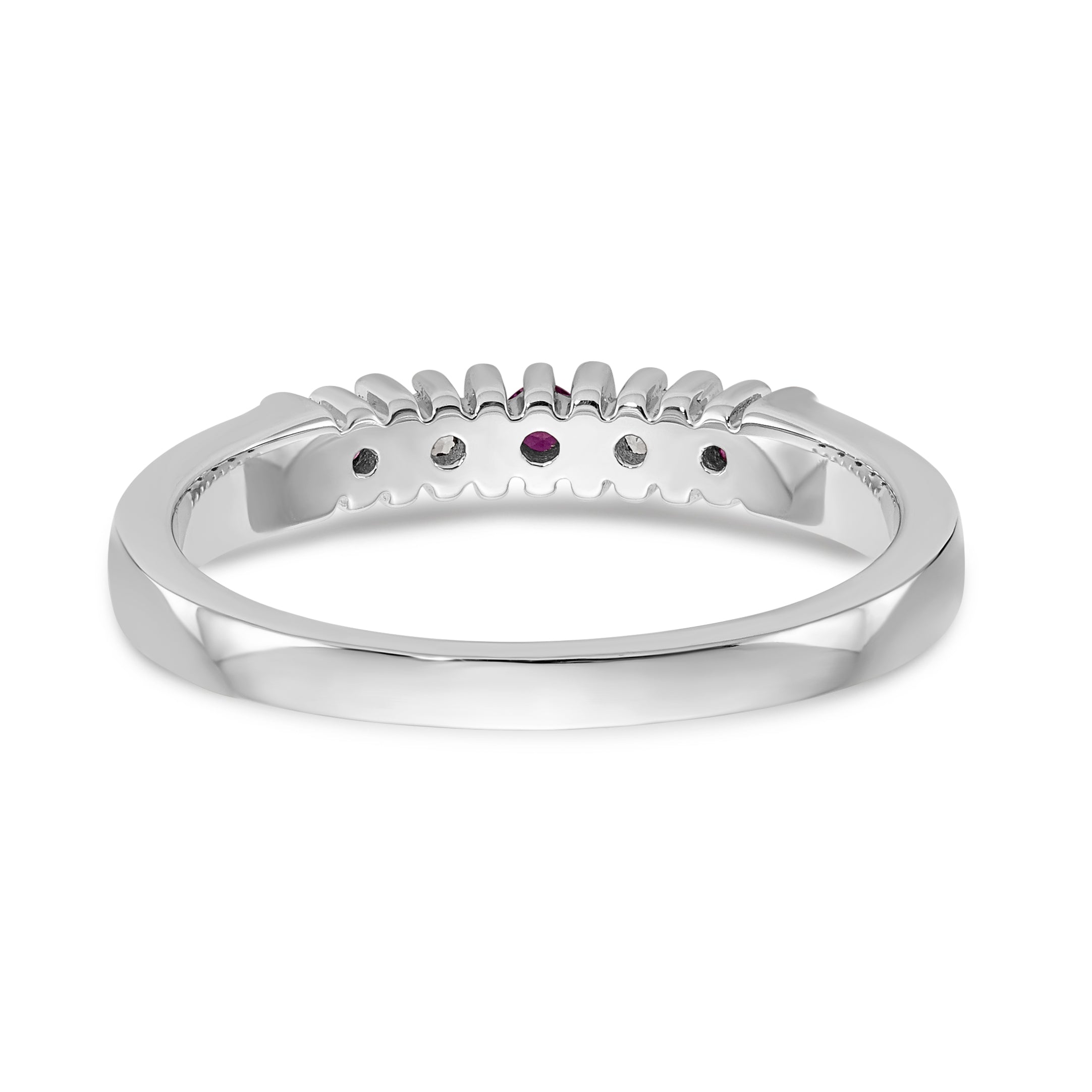 14K White Gold 1/15 carat Diamond and Ruby Complete Band