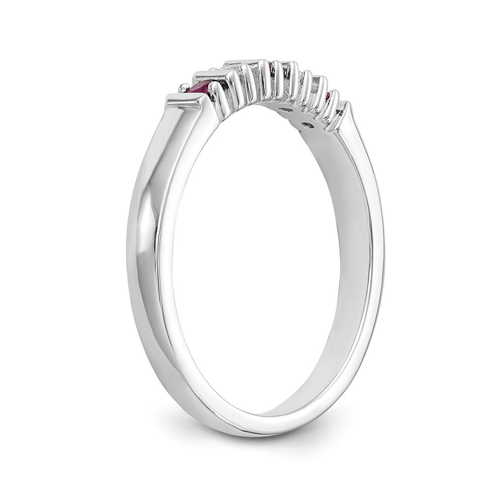 14K White Gold 1/15 carat Diamond and Ruby Complete Band