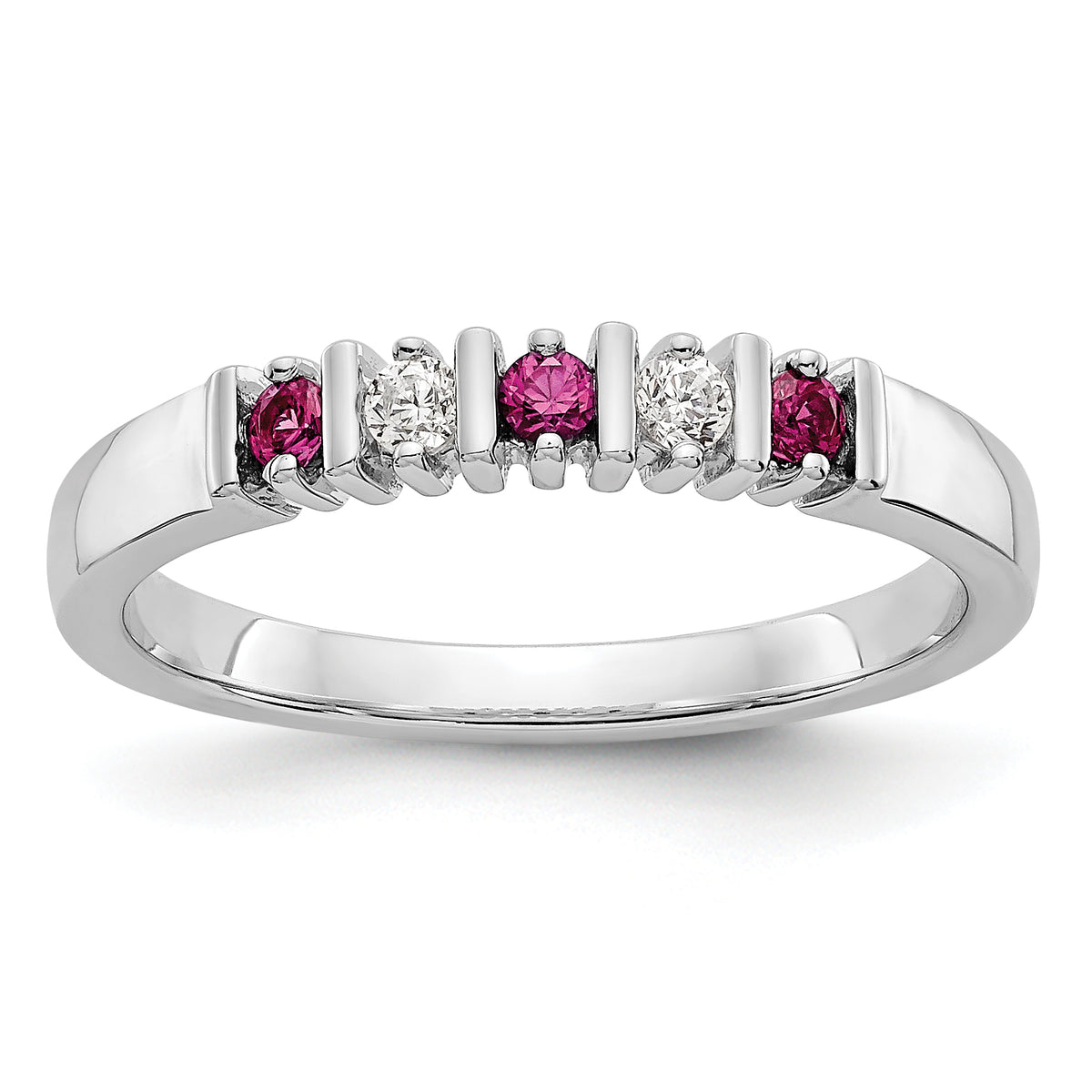 14K White Gold 1/15 carat Diamond and Ruby Complete Band - 7
