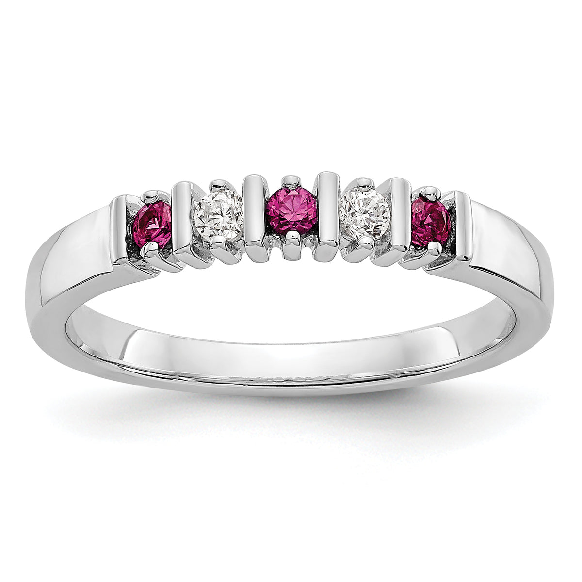 14K White Gold 1/15 carat Diamond and Ruby Complete Band
