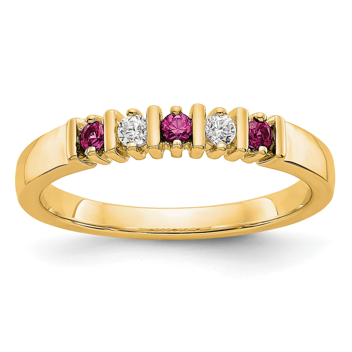 14K Yellow Gold 1/15 carat Diamond and Ruby Complete Band - 7