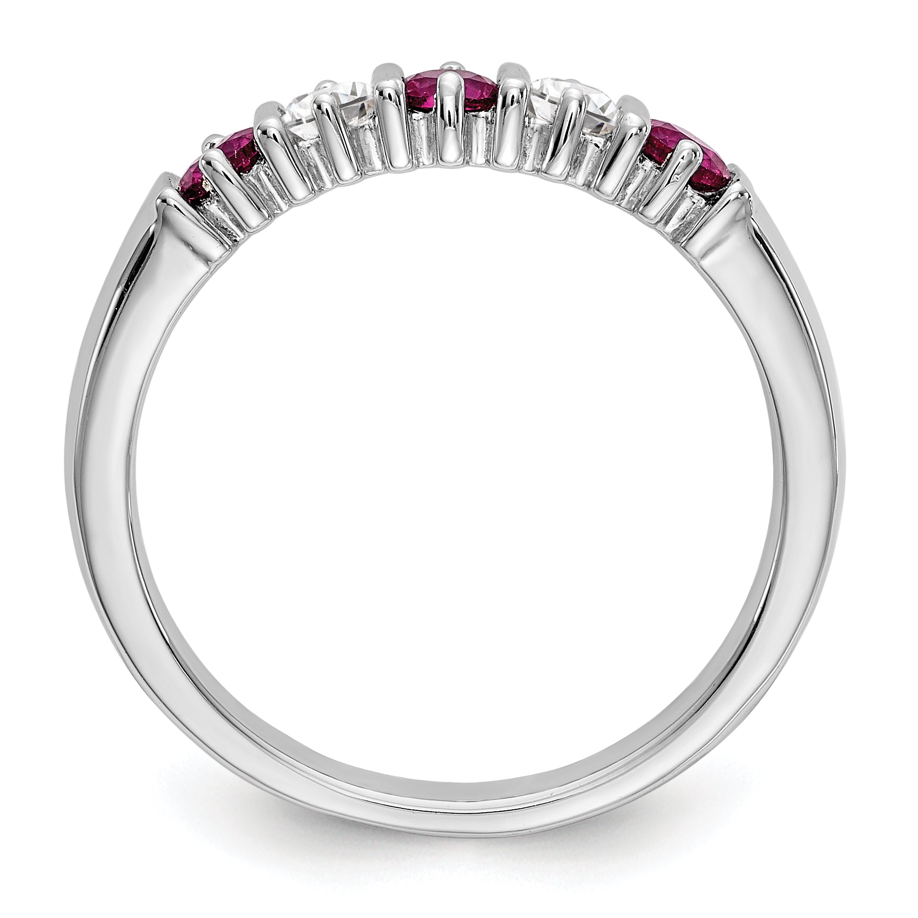 14K White Gold 1/5 carat Diamond and Ruby Complete Band