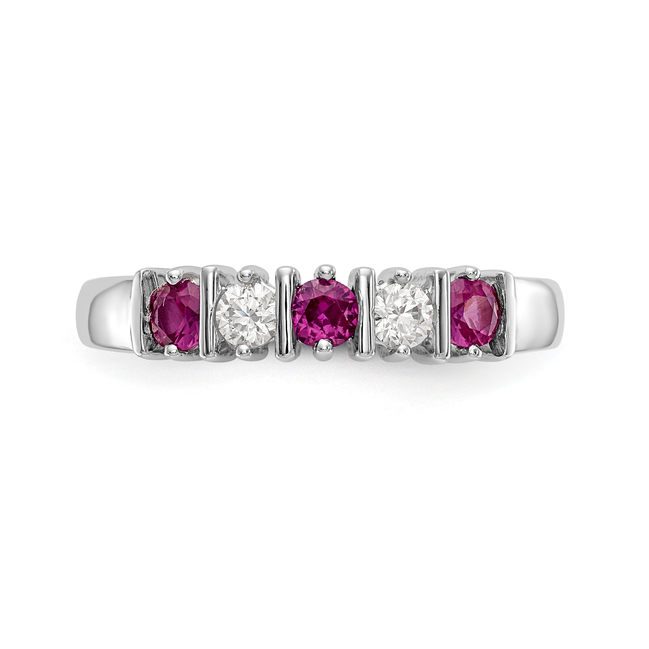 14K White Gold 1/5 carat Diamond and Ruby Complete Band - 7