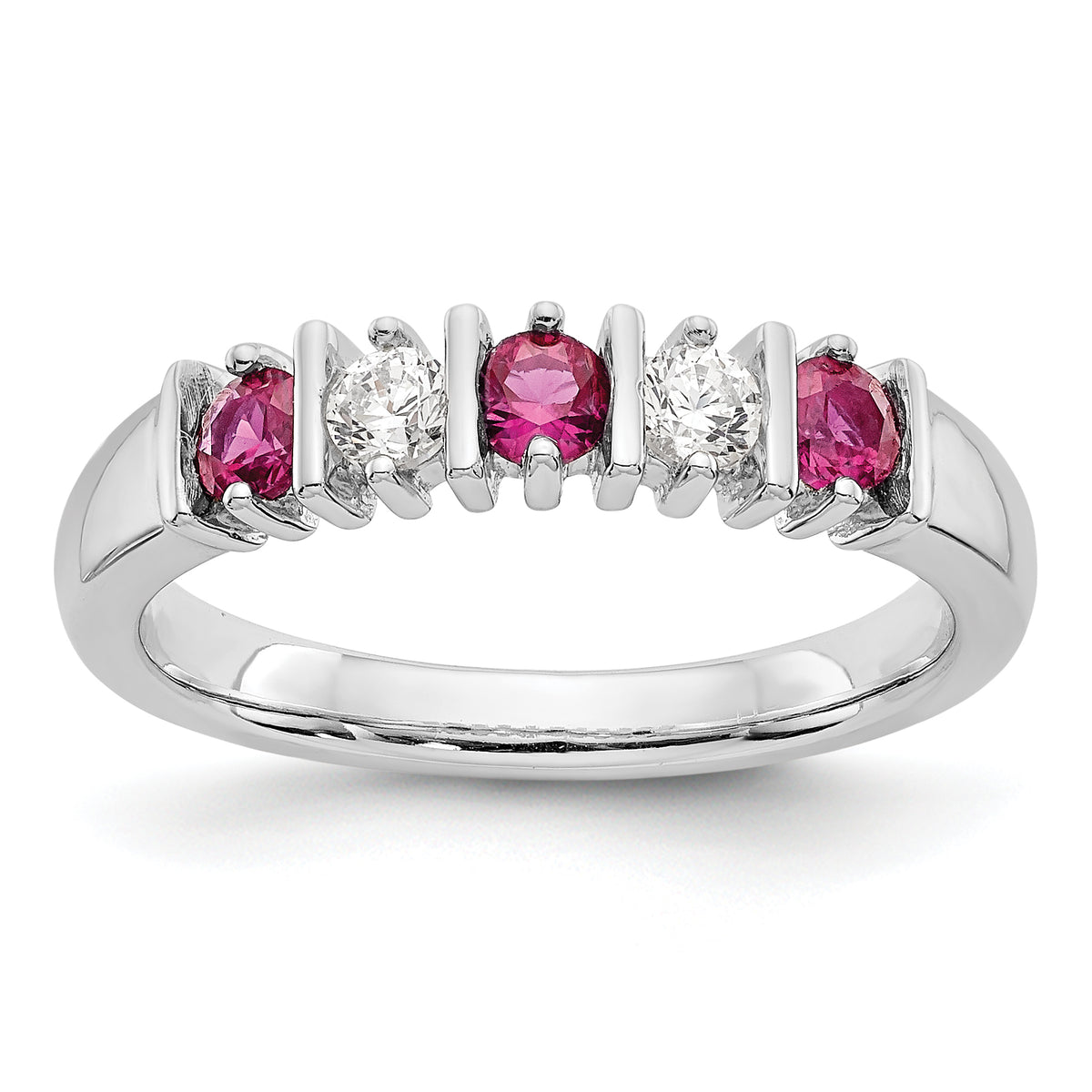 14K White Gold 1/5 carat Diamond and Ruby Complete Band