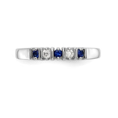 14K White Gold 1/15 carat Diamond and Blue Sapphire Complete Band - 7