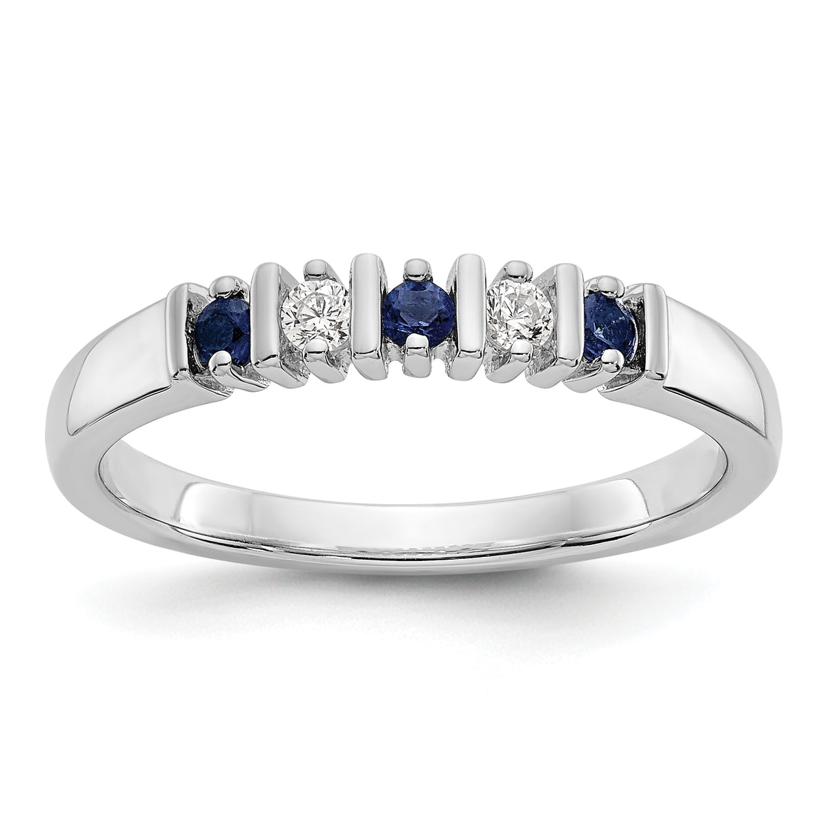 14K White Gold 1/15 carat Diamond and Blue Sapphire Complete Band