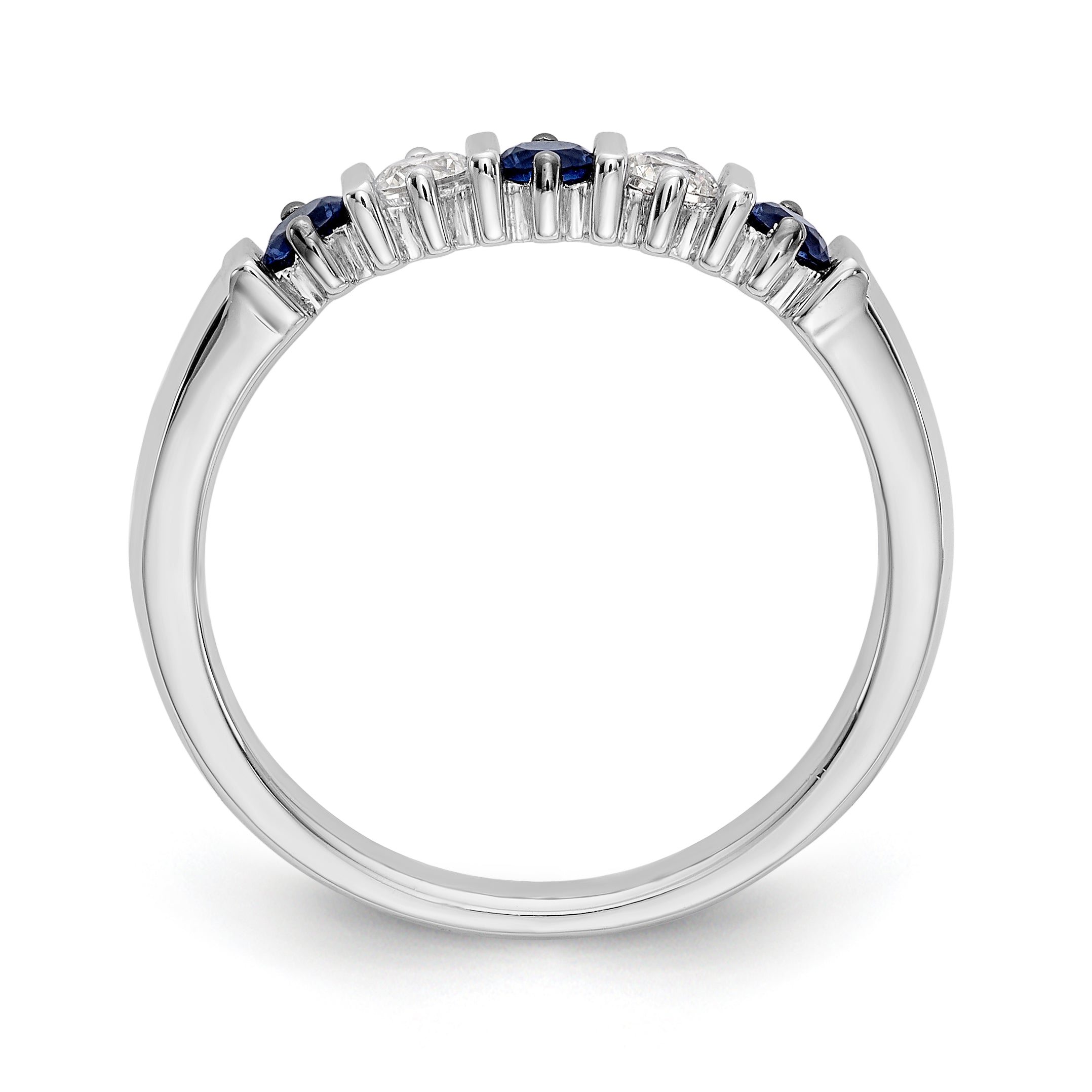 14K White Gold 1/5 carat Diamond and Blue Sapphire Complete Band