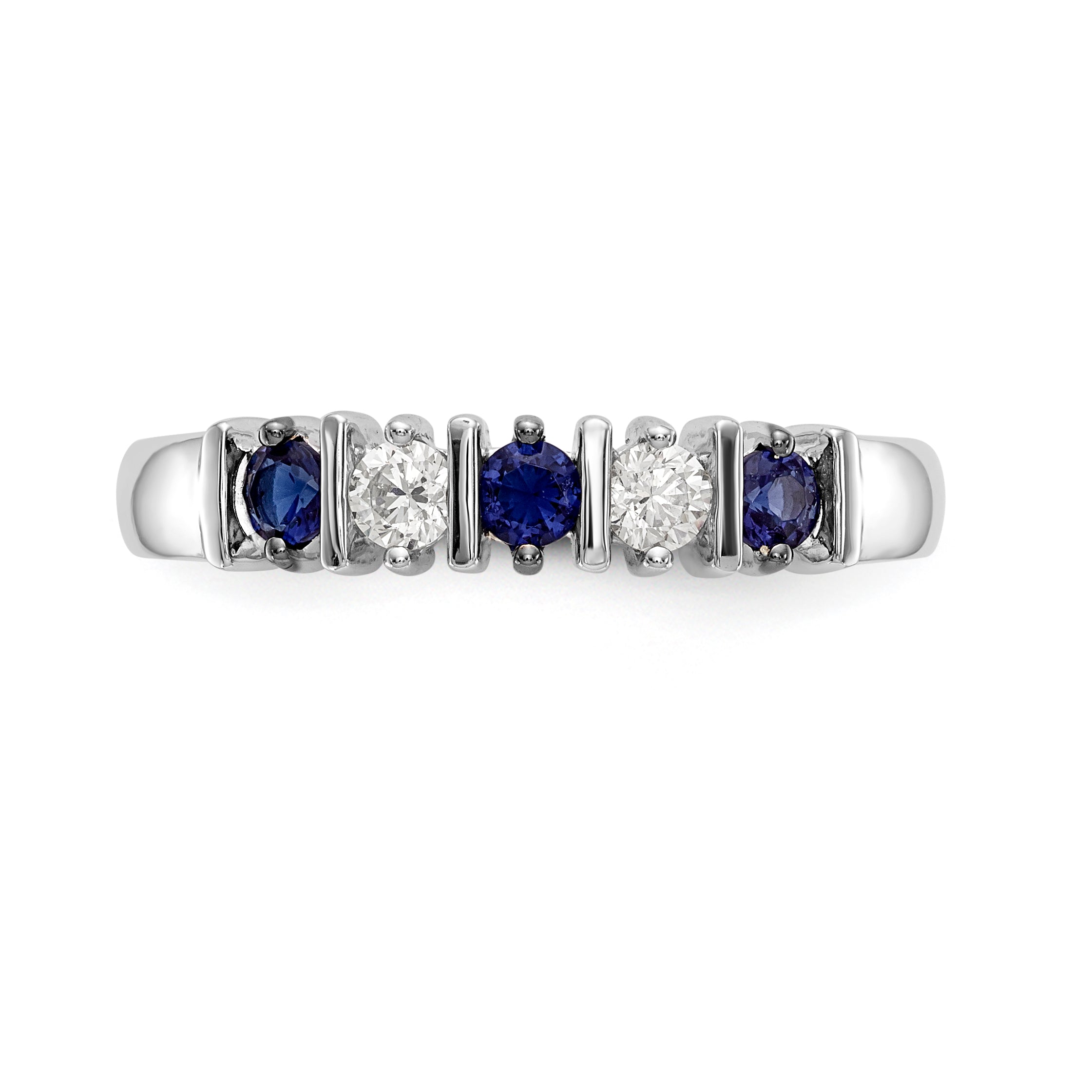 14K White Gold 1/5 carat Diamond and Blue Sapphire Complete Band