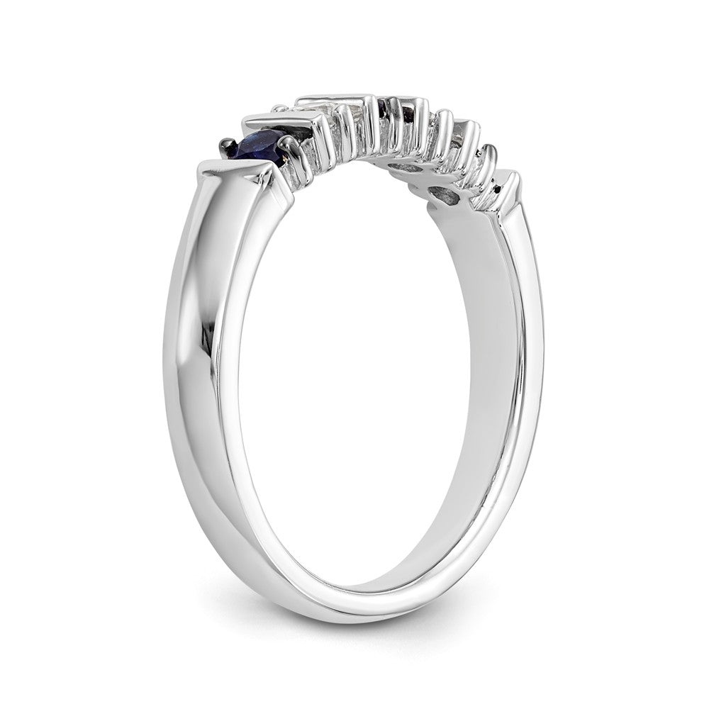 14K White Gold 1/5 carat Diamond and Blue Sapphire Complete Band