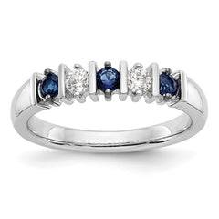 14K White Gold 1/5 carat Diamond and Blue Sapphire Complete Band