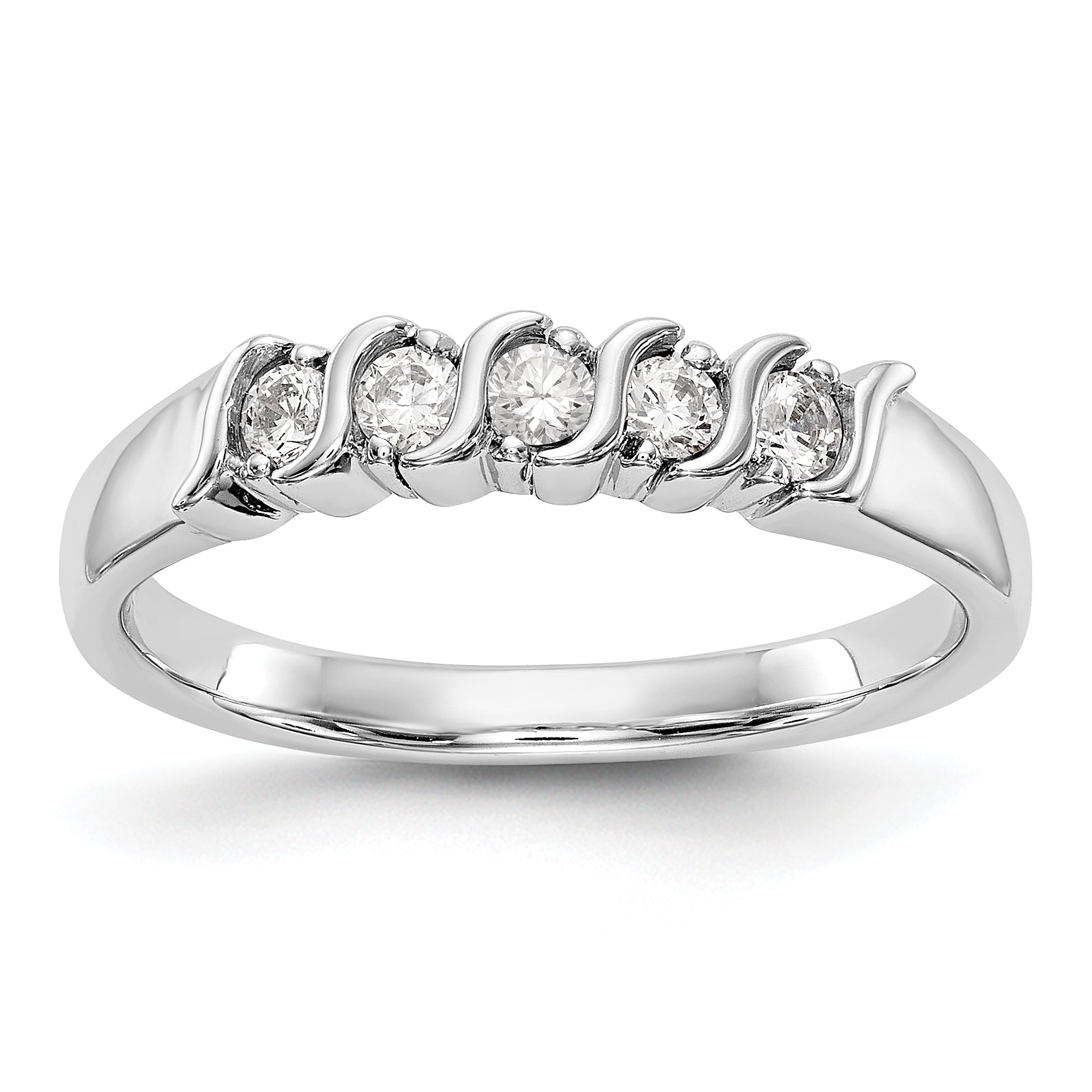 14K White Gold 5-Stone Prong-set 1/4 carat Complete Round Diamond Band