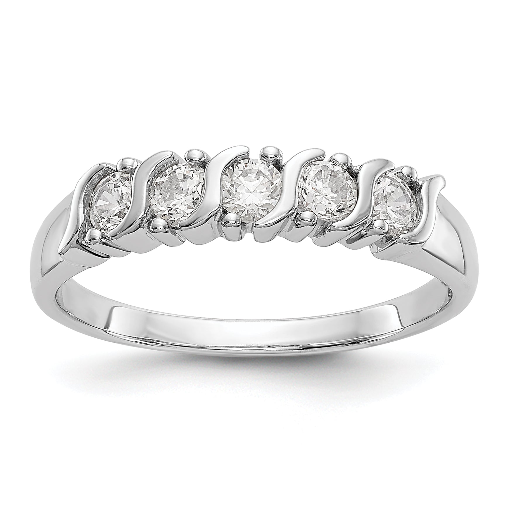14K White Gold 5-Stone Prong-set 1/2 carat Complete Round Diamond Band Main image