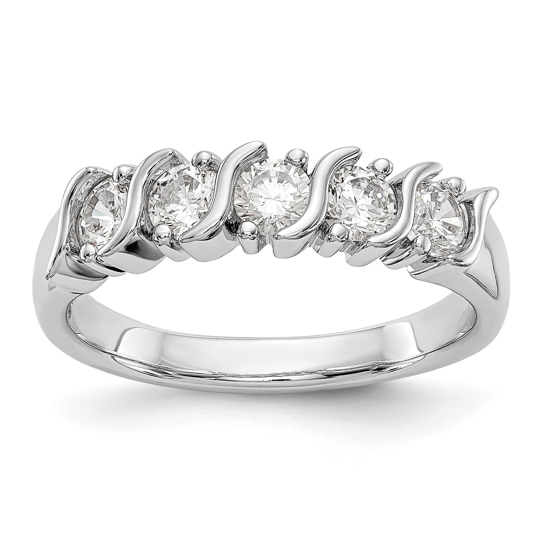 14K White Gold 5-Stone Prong-set 3/4 carat Complete Round Diamond Band