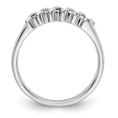 14K White Gold 1/10 carat Diamond and Emerald Complete Band