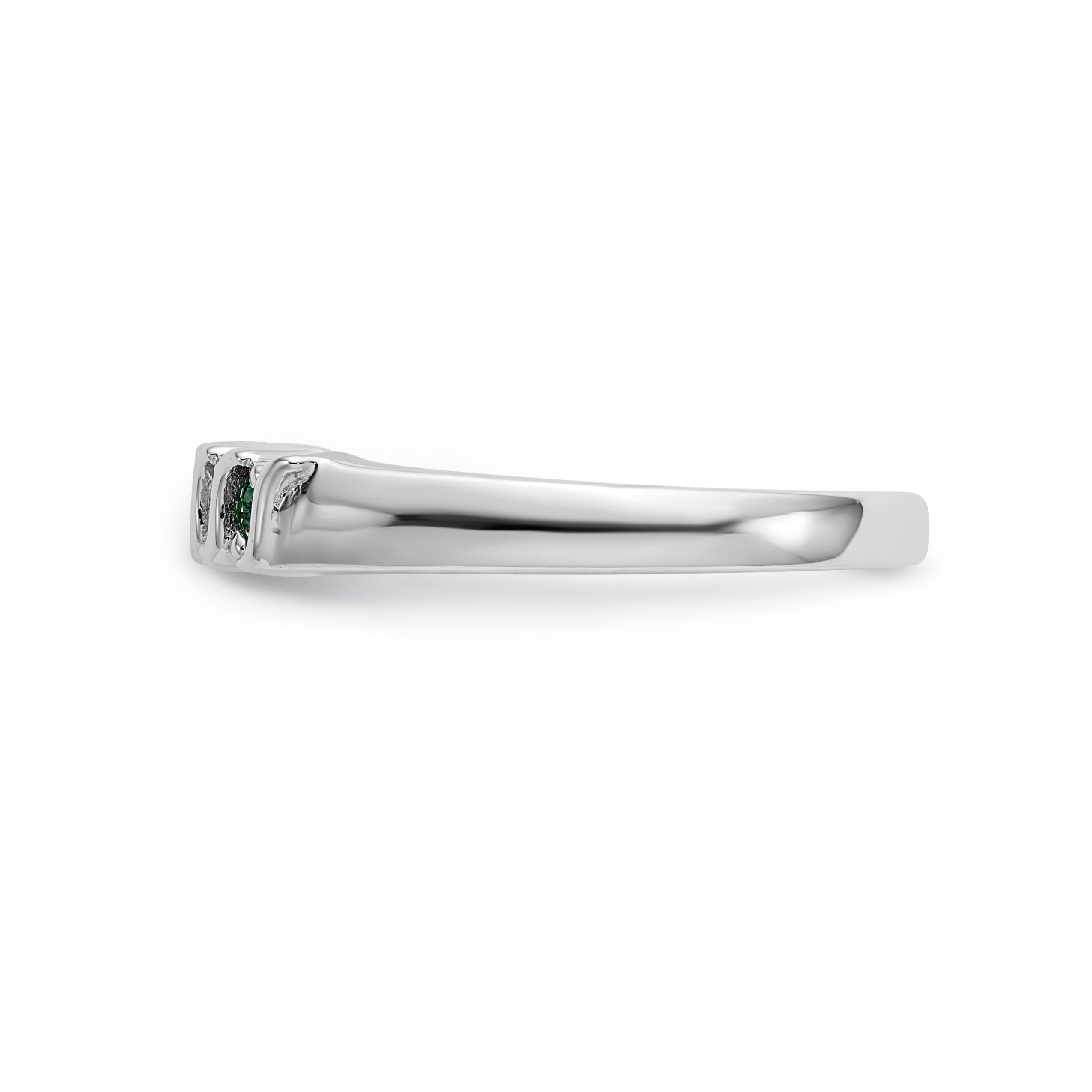 14K White Gold 1/10 carat Diamond and Emerald Complete Band