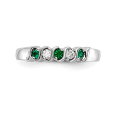 14K White Gold 1/10 carat Diamond and Emerald Complete Band