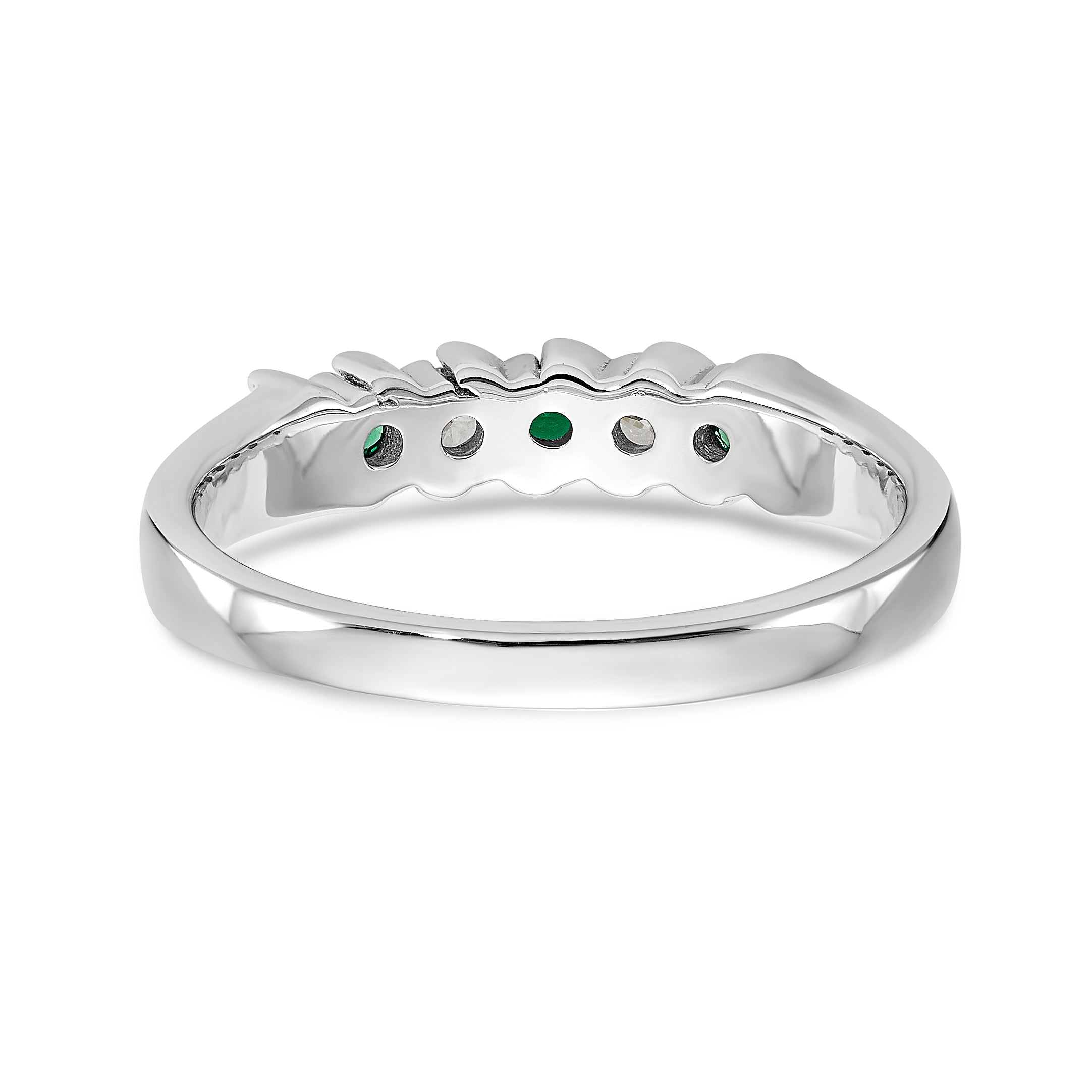 14K White Gold 1/10 carat Diamond and Emerald Complete Band