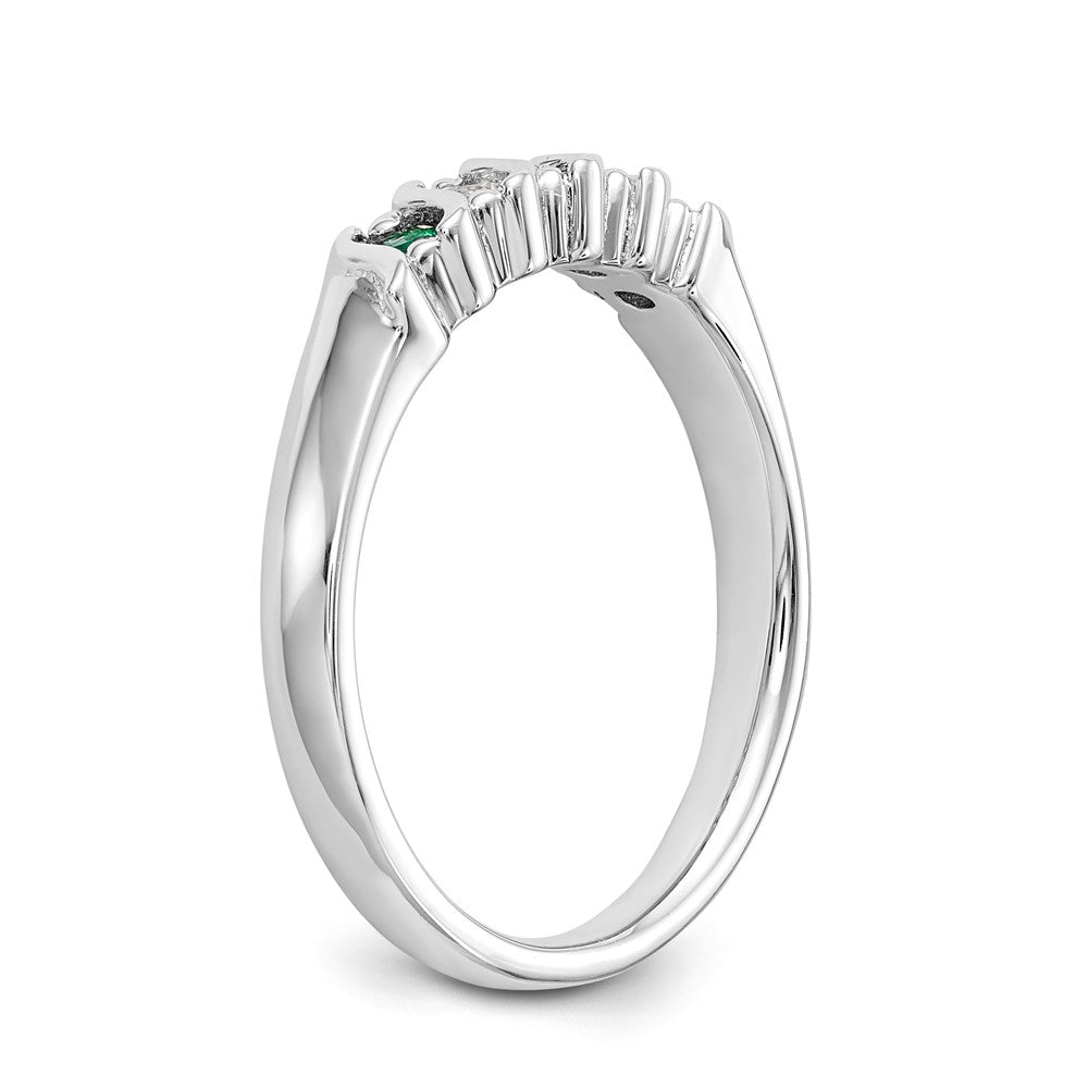 14K White Gold 1/10 carat Diamond and Emerald Complete Band