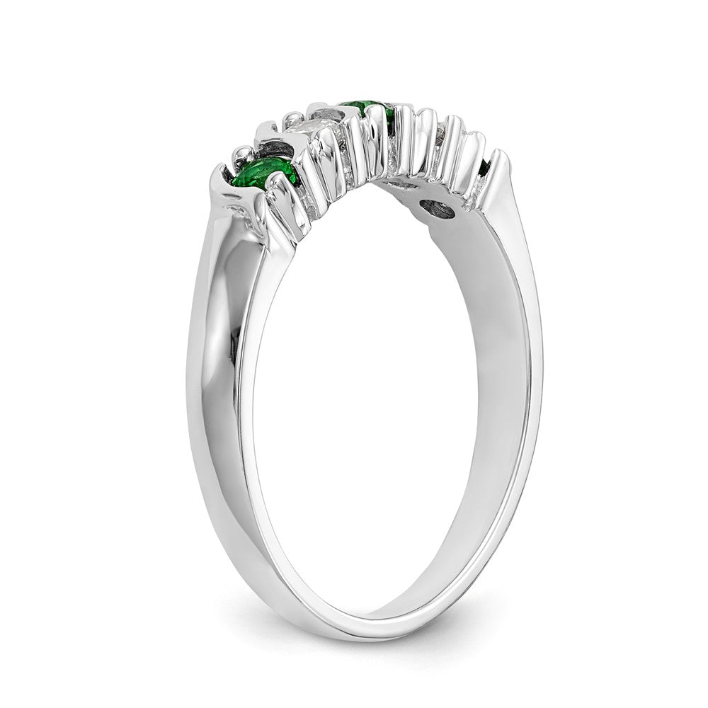 14K White Gold 1/5 carat Diamond and Emerald Complete Band