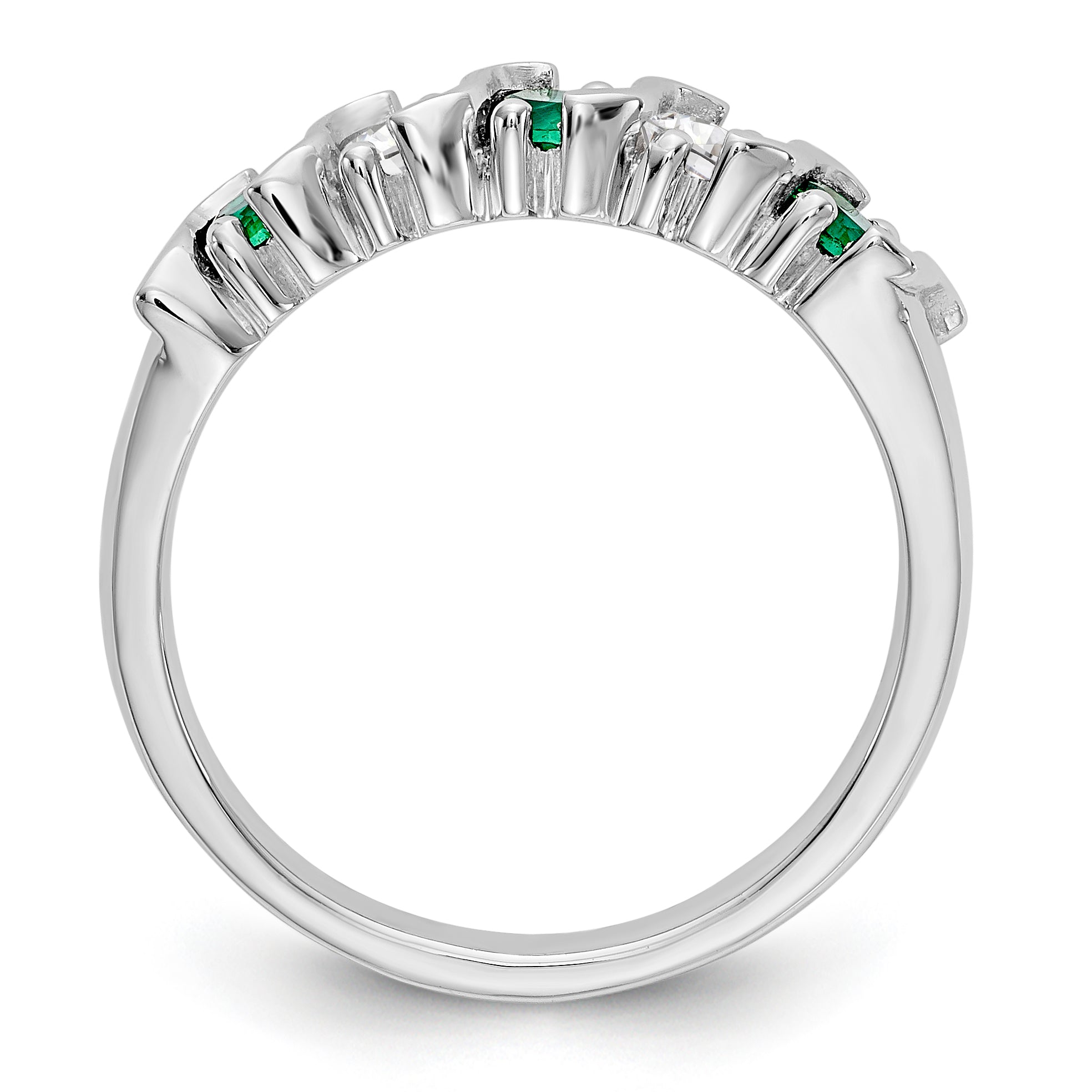 14K White Gold 1/3 carat Diamond and Emerald Complete Band