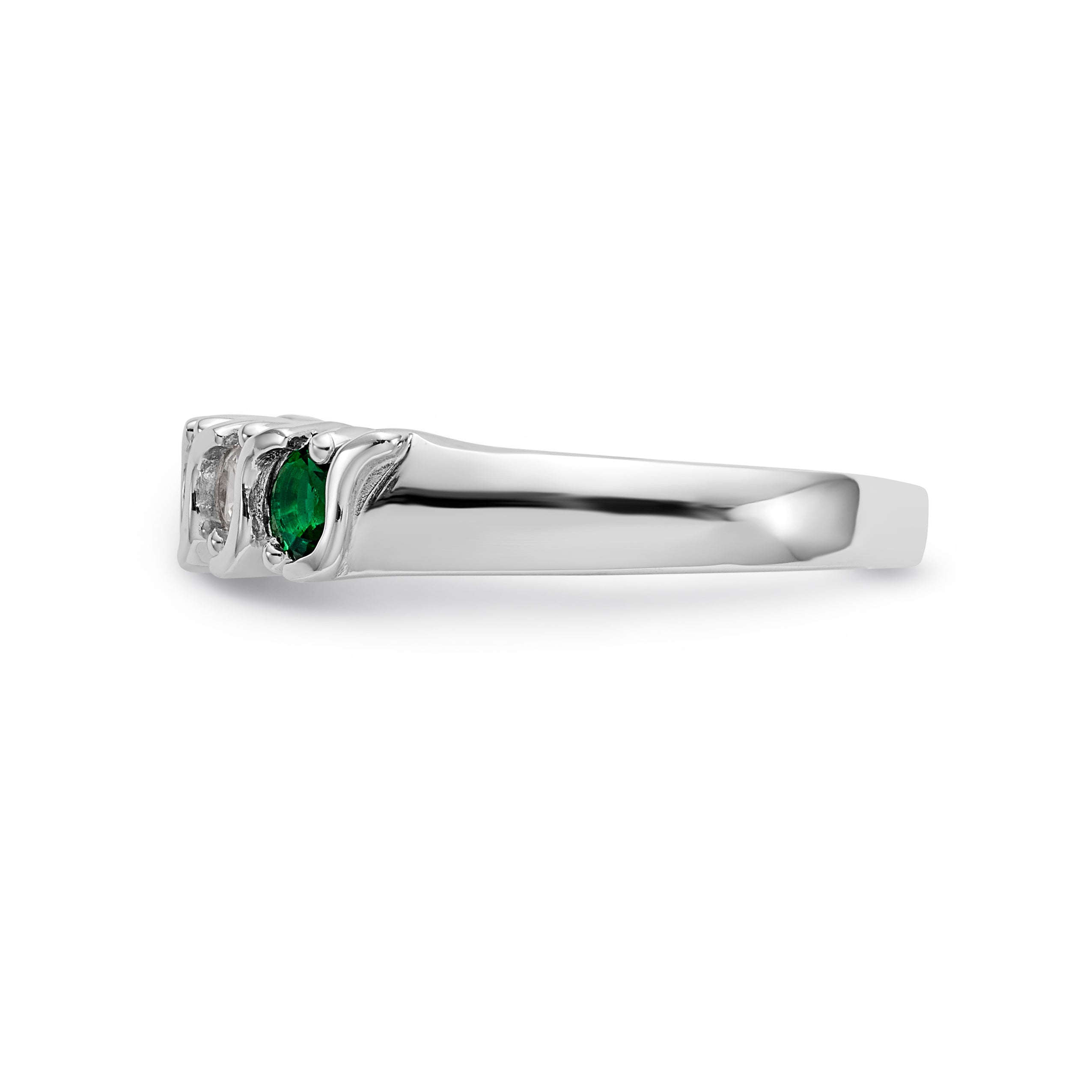 14K White Gold 1/3 carat Diamond and Emerald Complete Band