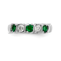 14K White Gold 1/3 carat Diamond and Emerald Complete Band