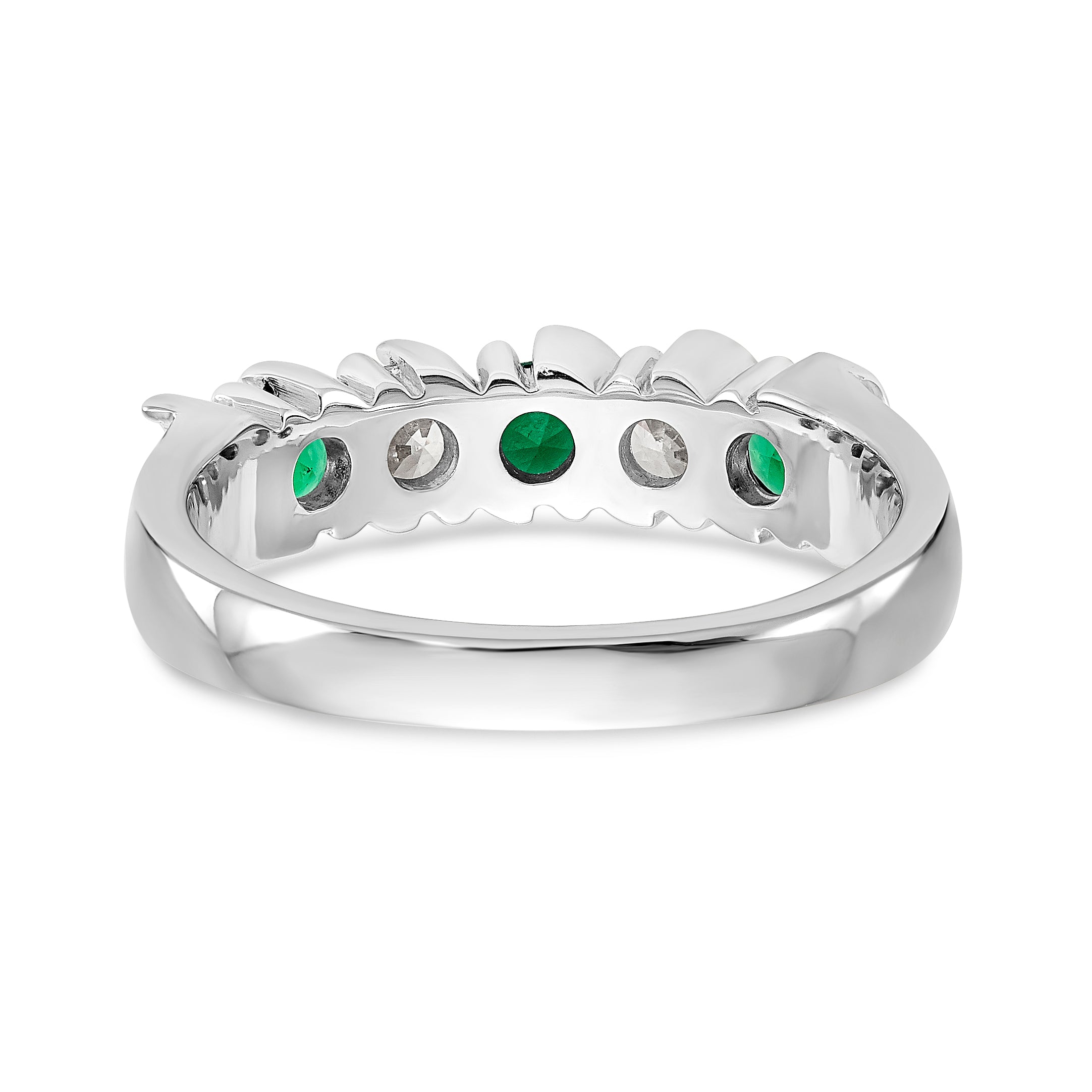 14K White Gold 1/3 carat Diamond and Emerald Complete Band