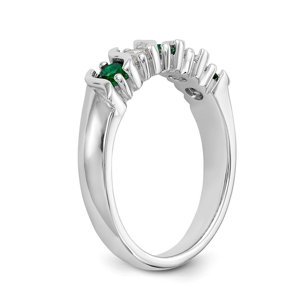 14K White Gold 1/3 carat Diamond and Emerald Complete Band