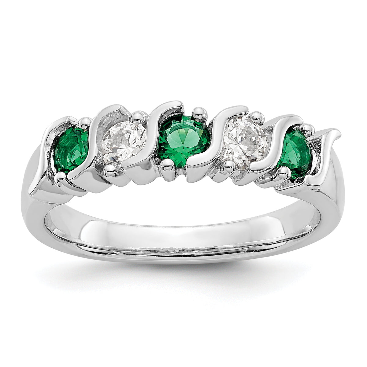 14K White Gold 1/3 carat Diamond and Emerald Complete Band