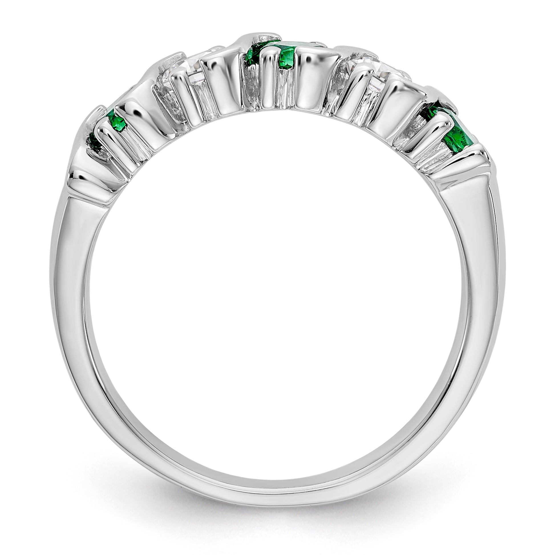 14K White Gold 3/8 carat Diamond and Emerald Complete Band